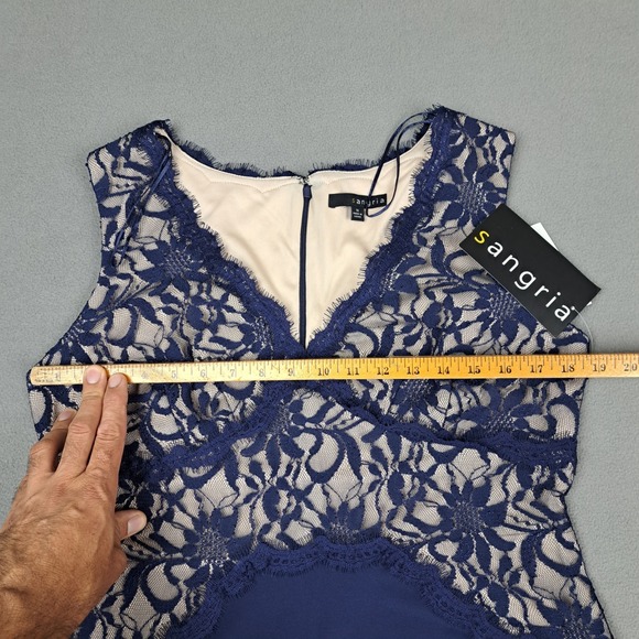 NWT Sangria Dress Women's 14 Tall Navy Floral Lace Bust Formal Maxi Evening Gown - Picture 13 of 15